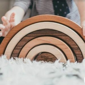 Wooden rainbow stacking block game Montessori
